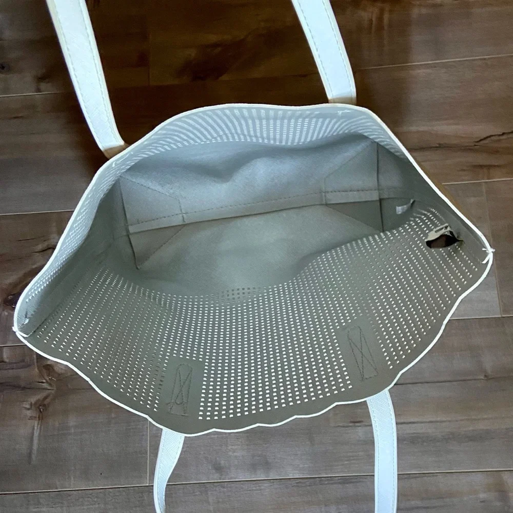 Neiman Marcus White Cut-Out See-Through Design Open Tote in White